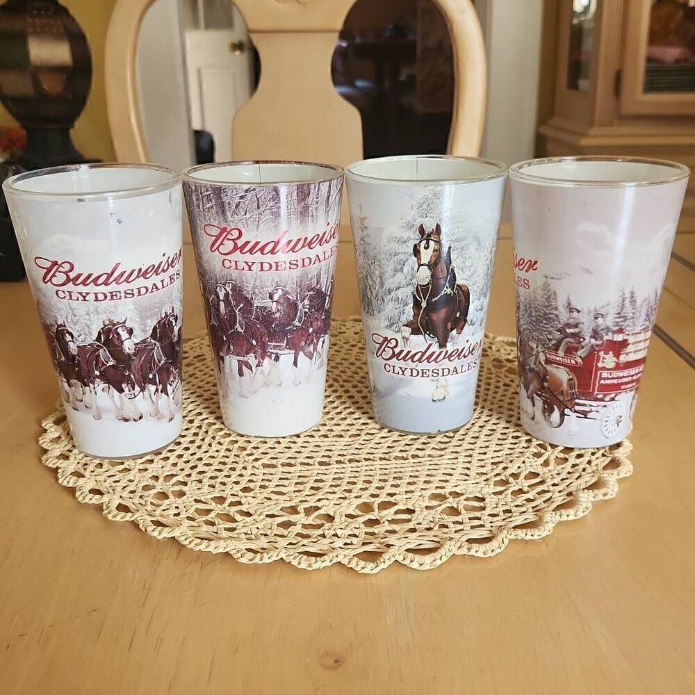 Vintage Budweiser Clydesdale frosted glasses set of 4